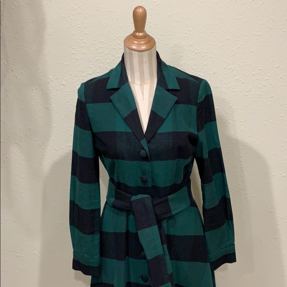 Green and Black Plaid Belted Dress